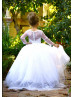 Long Sleeve Beaded White Tulle Flower Girl Dress